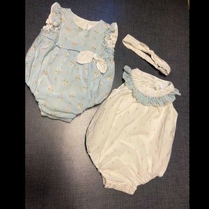 Baby bubble rompers set of 2 with headband